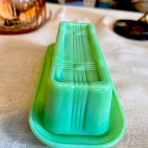 Vintage jade glass butter dish 1960